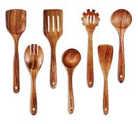 Mooues Wooden Spoons for Cooking, 7 Pcs Wooden Utensils for Cooking Natural Teak Wooden Kitchen Utensils Set