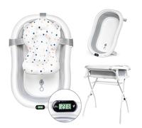 moovkee. Banheira Bebe con Soporte de 80 cm - Bañera Plegable Bebé con Termómetro y Cojín de Baño - Banheira Bebe con Estructura Segura para tu Bebé - para Recién Nacidos