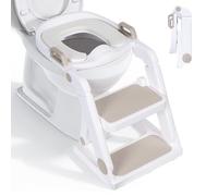 Moovkee. Reductor de inodoro infantil con marcha beige a partir de 18 meses - elevador de inodoro para niños y niñas - Adaptador plegable para inodoro para niños con ajuste de altura continua