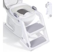 moovkee. Reductor de inodoro para niños con escalera gris a partir de 18 meses - Adaptador de inodoro para niños plegable, niños y niñas - Regulación continua en altura - Completamente plegable