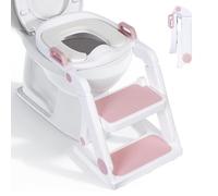 moovkee. Reductor de inodoro para niños con escalera rosa a partir de 18 meses - Adaptador de inodoro para niños plegable, niños y niñas - Regulación continua en altura - Completamente plegable