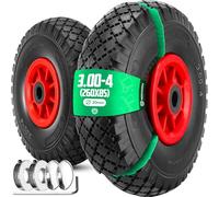MOOVMOOV 2x Ruedas Antipinchazo 3.00-4 (260x85 mm) - Eje 20 mm - Para Carretilla, Carro y Más. Neumático Macizo con Llanta PVC - Incluye Anillos de Fijación y Tapas Autoblocantes