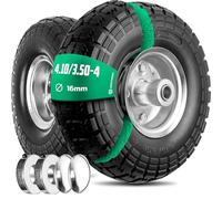 MOOVMOOV Rueda Maciza 4.10/3.50-4 (x2) Orificio para Eje de 16 mm - Cubo Desplazado de 55 mm - Para Carretillas, Carretillas de Mano, Carros, Etc. - Incluye Anillo de Bloqueo + Tapa Autolock