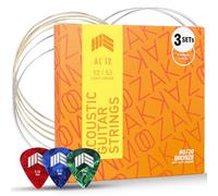 MOOZAK Cuerdas para guitarra acústica, 3 paquetes de cuerdas de bronce 80/20 para guitarra acústica de 6 cuerdas con 2 cuerdas acústicas gratis y 3 púas. 12-53 luces