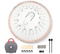 MOOZICA Tam-tam de Lenguas de Acero de 15 Pulgadas - 15 notas en Do mayor, 440 Hz, diseño de armónicos de octava - Instrumento de percusión profesional con funda de transporte (Blanco)