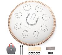 MOOZICA Tambor de lengua de acero Handpan, tambor de lengua de mano de escala Amara portátil de 14" con diseño de octava armónica, tambor de mano para principiantes y profesionales (Amara, blanco)