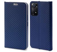 Moozy Funda con Tapa para Xiaomi Redmi Note 11 Pro 5G y 4G, Carbono Azul Oscuro - Flip Cover con Bordes Metalizados de Protección, Soporte y Tarjetero