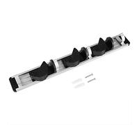 Mop and Broom Holder Wall Mount | Robust Tool Storage Organizer | 5 - Hook Rack for Brooms, Mops, Brushes / Garage / Closet | Aluminum & ABS, Holds 33mm Handles (Three holes and four hangings)