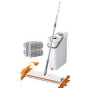 Mop and Bucket Set | Flat Self Chamber Dirty Water Separation System | Hands Free Cleaning Mop with 4 Washable Microfiber Pads | Wet Dry Floor Cleaning Tool For Tile Marble Kitchen Bathr
