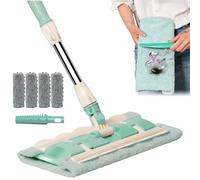Mopa antipolvo para suelos de madera dura, fregona reutilizable con 4 almohadillas lavables, mango telescópico, herramienta de limpieza giratoria de 360 grados para cocina, garaje, baño, azulejos