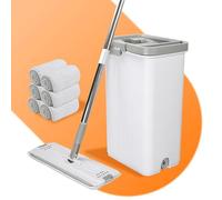 Mopa con Fregona Cubo Escurridor Mango Extra Largo Mopas de Limpieza Suelos Mopa para Limpiar Azulejos y Paredes Hogar Mop Trapeadora Autoescurrible Plana Microfibra Parquet Ventanas