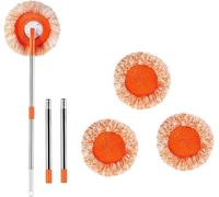 Mopa de limpieza redonda giratoria de 360 grados, ajustable, extensible de 190 cm, mango de microfibra, con 3 cabezales de fregona, limpieza de techo y pared, mopa limpia polvo seco y húmedo para