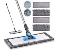 Mopa de microfibra de madera dura de mangotime con 4 almohadillas lavables de chenilla y microfibra y placa de aluminio, fregona plana para limpieza de suelos laminados, azulejos de vinilo, cocina y
