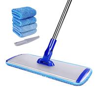 Mopa de Microfibra Profesional de 18 Pulgadas, trapeador Plano con Mango de Acero Inoxidable, 4 Almohadillas Reutilizables Lavables y Cepillo de fregona, mopa de Microfibra para Madera Dura (fregona