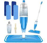Mopa esfregona com pulverizador, EXEGO Mopa com pulverizador com 440 ml garrafa recarregáveis spray Mop esfregona microfibra com 4 almofada de microfibra para azulejos, madeira dura, madeira, laminado
