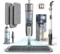 Mopa Fregona con Pulverizador 3 Paños Microfibra Lavables y Raspador Mopas de Limpieza Suelos Azulejos Mármol Parquet Madera Laminados Azulejos Secado Rápido Sin Rayas para Cocina Hogar