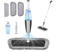 Mopa Fregona con Pulverizador, Spray Mop Mopas de Limpieza Suelos Fregona Microfibra, con 4 Almohadillas Lavables y 1 Botella Recargable,Apto para Cualquier Suelo(Black)