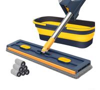 Mopa giratoria de 360 grados con mango ajustable para una limpieza profunda en azulejos y zonas de madera dura de difícil acceso, diseñada para un uso cómodo y eficaz (cubo plegable azul)