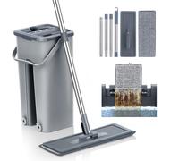 Mopa Multifuncional para Azulejos Paredes y Suelos con Cubo Escurridor Sistema Autoescurrible Cepillo 6 Almohadillas de Microfibra Limpieza Tarima Atrapa Polvo Trapeador Escurre Fácil Mop Ventanas