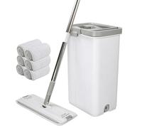 Mopa para Limpiar Azulejos Paredes Suelos Fregona Cubo Escurridor Fregona Plana Cubo con 6 Almohadillas Autoescurrible Madera Parquet Ventanas Mop Bucket Trapeadora