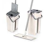 Mopa para Limpiar Azulejos Paredes Suelos Parquet Ventanas Mop Bucket Trapeadora Gamuza Fregona con Cubo Escurridor Fregona Plana Mopa Cubo con 6 Almohadillas