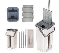 Mopa para Limpiar Azulejos y Paredes Mopa Fregona con Cubo Escurridor Fregona Autoescurrible Mopas de Limpieza Suelos Mop Bucket Set 6 Almohadillas Gamuza Trapeador Microfibra