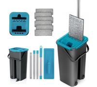 Mopa para Limpiar Azulejos y Paredes Mopa Fregona con Cubo Escurridor Fregona Autoescurrible Mopas de Limpieza Suelos Cepillo Esfregona 6 Almohadillas Microfibra Limpiador y Atrapapolvo Mop (Azul)
