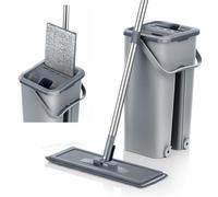 Mopa para Limpiar Azulejos y Paredes Mopa Fregona con Cubo Escurridor Fregona Autoescurrible Mopas de Limpieza Suelos Mop Bucket Set 6 Almohadillas Microfibra Gamuza Trapeador (Gris)