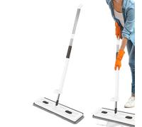 Mopa plana grande, fregona plana con juego de escurridor, giratorio 360 grados, con 2 almohadillas de microfibra lavables, mango largo ajustable de acero inoxidable, mopa de microfibra para el suelo