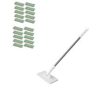 Mopa plana multiusos de 39.4 pulgadas, manos libres, mini fregona con agarre de tela de un clic, 10 paños, cabezal giratorio de 360 grados, para hogares del Reino Unido y la UE (1 fregona + 20 trapos)