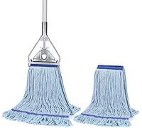 Mopa SOBONNE de Cuerda para Limpieza de Suelos, Industrial Comercial, Resistente con Cabezal de Microfibra de Algodón, Mango de Acero Inoxidable de 59 Pulgadas, Mopa Húmeda para Hogar, Garaje, Azul