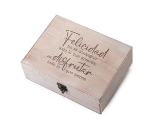 Mopec 23x17 cm W53 Cofre Madera Mensaje Felicidad, Marrón