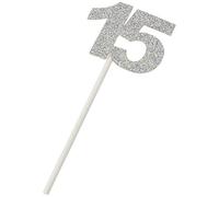 Mopec A15 Pack de 12 pics de cartón 15 años en purpurina plata, 5.5 x 13 cm