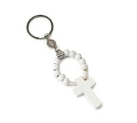 Mopec Blanco K16 Pack de 10 llaveros con Rosario de Madera, 3x11cm