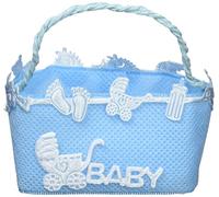 Mopec Canastilla de Rafia en Color Azul con Motivos Infantiles, Pack de 12 Unidades, 3.00x6.00x7.50 cm, 24