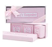 Mopec EA373.02 - Juego de 4 Cajas con Tapa Forrada en Tela Vichy de Color Rosa Adornado en Caja Regalo.
