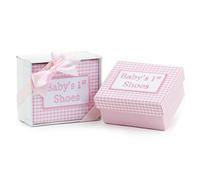 Mopec EA636.02 - Caja de Recuerdos Baby´s 1st Shoes Forrada de Ropa cuadritos Rosa en Caja Regalo