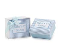 Mopec EA636.03 - Caja de Recuerdos Baby´s 1st Shoes Forrada de Ropa cuadritos Azul en Caja Regalo
