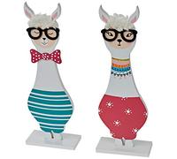 Mopec Figura Decorativa Llama de madera con gafas 2surtido 31cm.Pack de 2, Multicolor, Talla única, 2
