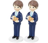 Mopec Figura para Comunión Niño con Traje y Biblia en Mano, Poliresina, Azul Marino, 6.5x6.5x17 cm (Paquete de 2)