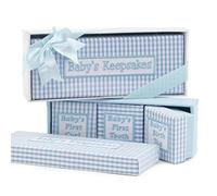 Mopec Juego de 4 Cajas con Tapa Forrada en Tela Vichy de Color Azul Adornado en una Caja Blanca con un Lazo, Pack de 1 Unidad, Algodón y Polyester, 4.50x20.00x7.50 cm