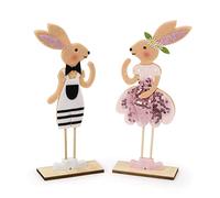 Mopec Pack de 2 conejos de madera, con fieltro y lentejuelas 21cm. 2 modelos surtidos conejito y conejita