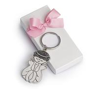 Mopec Pack de 22 llaveros metálicos Ángel sentado en caja blanca adornado con cinta rosa