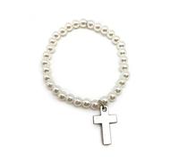 Mopec Pack de 4 Pulseras perlitas y Cruz, Perla, 17 cm