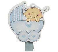 Mopec Pinza de Madera con Forma de Carrito y bebé en Color Azul, Pack de 12 Unidades, 1.30x3.50x5.00 cm