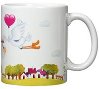 Mopec Taza de cerámica Pit & Pita con una cigüeña para niña, Pack de 1 Unidad, Porcelana, Blanco, 8.10x8.10x9.50 cm