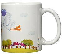 Mopec Taza de cerámica Pit & Pita con una cigüeña para niño, Pack de 1 Unidad, Porcelana, Blanco, 8.10x8.10x9.50 cm
