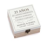Mopec W54 Caja madera 25 aniversario de boda 8,5x4,3x8,5cm.