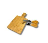 MOPEMU Tabla de Cortar mini de Bambú con Cuchillo y Trinche - Tabla de Quesos y Aperitivos 22,4x12 cm - Compacta para Espacios Pequeños, Picnic y Camper - 1-2 Personas
