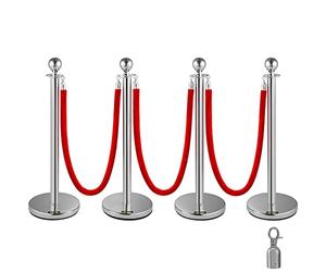 Mophorn Poste Separador de Cinta Extensible 4 Juegos Barreras de Seguridad de 3 Cuerdas Longitud de Cuerda 1.5m Plata